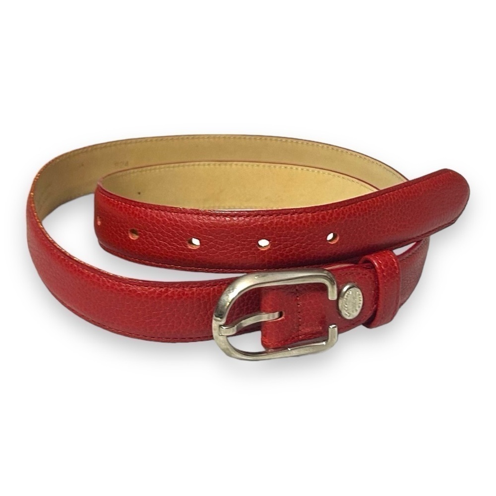 Longchamp Skinny Red Leather Belt Gold Buckle